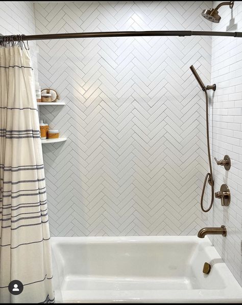 Tile Bathtub, Herringbone Subway Tile, Bathtub Tile, Herringbone Tile, Boys Bathroom, Main Bathroom, Kids Bath, Guest Bath, Bath Remodel