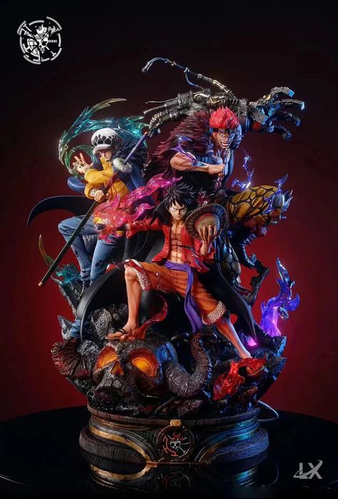 The Super Rookie Three Captain Monkey D. Luffy, Trafalgar D. Water Law & Eustass Kid with LED - ONE PIECE Resin Statue by LX-Studios is now in stock. This incredible collectible showcases the iconic Super Rookie captains with LED illumination, capturing their essence and power. A must-have for ONE PIECE fans, it's a stunning addition to any collection. Don't miss the opportunity to own this exceptional piece and bring the world of ONE PIECE to life in your display. Figurines One Piece, One Piece Action Figures, One Piece Figures Collection, One Piece Eustass Kid, Luffy Kid, Anime Resin, One Piece Figures, Anime Statues, Resin Figures