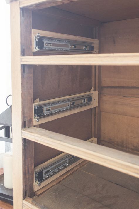 How to Install Drawer Slides on a Vintage Dresser - Shades of Blue Interiors Install Drawer Slides, Installing Drawer Slides, Modern Woodworking, Blue Interiors, Table Woodworking, Basic Woodworking, Wood Furniture Plans, Green Woodworking, Unique Woodworking