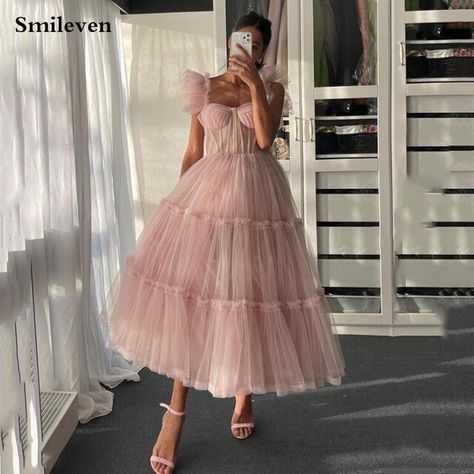 Pink Short Prom Dresses, Ankle Length Prom Dress, Simple Evening Gown, Extra Heels, Tea Length Tulle, Cheap Prom Dresses Long, Pink Dress Short, Light Pink Shorts, Short Prom Dresses