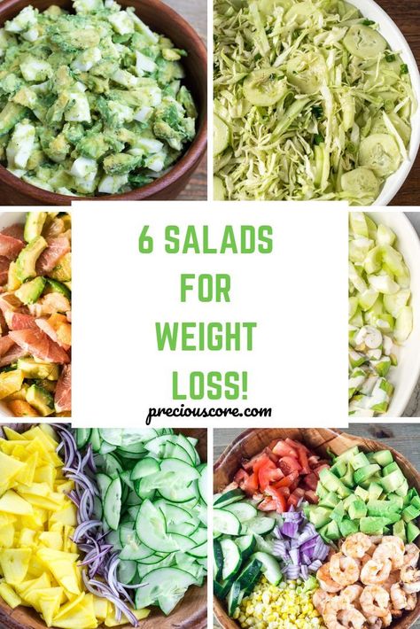 6 salads for weight loss that will help you smash your weight loss goals. They are fresh, easy to make and so tasty with a variety of flavors and textures. Get the recipe on Precious Core. #salads #weightloss #healthy Resep Salad, Easy Salads, Healthy Salad Recipes, Healthy Salads, Easy Kids, Healthy Weight, Salad Recipes, Healthy Snacks, Meal Planning