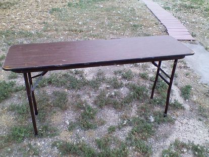 Ideas on How to Refinish A Fold up Table. | Hometalk Folding Table Makeover, Wooden Folding Table, Fold Up Table, Pergo Laminate, Removing Popcorn Ceiling, Plywood Table, Corner Cupboard, Popcorn Ceiling, Bamboo Table