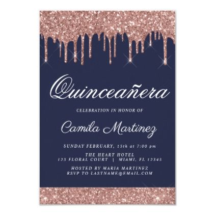 Rose Gold Sparkle Glitter Quinceañera Celebration Invitation Sweet Sixteen Birthday Invitations, Confetti Invitation, Girly Birthday Party, Rose Gold Invitations, Birthday Roses, Sweet Sixteen Invitations, Rose Gold Sparkle, Rose Gold Confetti, Glitter Invitations