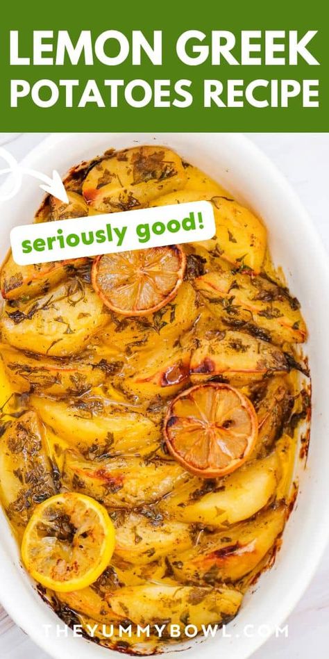 Enjoy crispy Greek lemon potatoes roasted to perfection in garlic and oregano. This easy potato recipe is the ideal side dish for any meal!