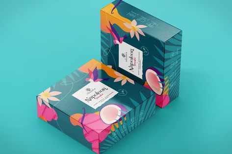 Box Packaging Design Ideas, Sweet Box Packaging Design, Napoleon Cake, Tropical Bachelorette Party, Sweet Box Design, Tropical Bachelorette, Etsy Shop Branding, Garden Paradise, Sweet Box