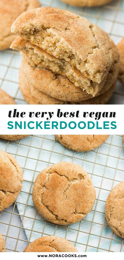 Vegan Snickerdoodles, Nora Cooks, Nutella Cookie, Vegan Christmas Cookies, Vegan Baking Recipes, Vegan Cookies Recipes, Vegan Chocolate Chip Cookies, Snickerdoodle Cookies, Egg Free Recipes