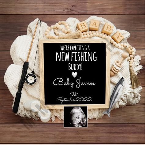 Fishing Baby Announcement, Fishing Pregnancy Announcement, Creative Baby Announcements, Pregnancy Announcement Template, Cute Pregnancy Announcement, Digital Pregnancy Announcement, Baby Announcement Photos, Baby Fish