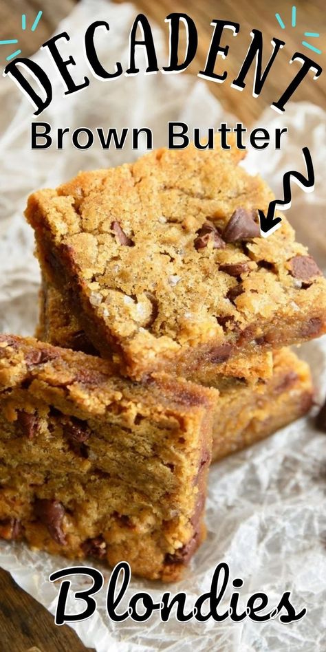 Brown Butter Recipes Baking, Caramel Blondies Recipe, Browned Butter Cookie Bars, Brown Butter Desserts, Brown Butter Blondies Recipes, Brown Butter Caramel Cake, Blondie Pie, Browned Butter Blondies Recipe, Brown Butter Blonde Brownies