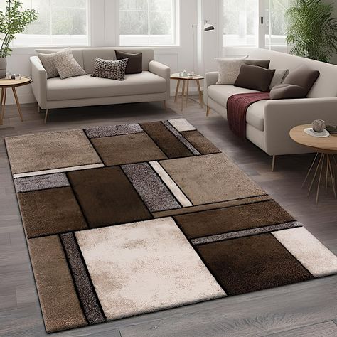 PRICES MAY VARY. SIZE: 79 x 115 inches | COLOR: Brown / Beige COMPOSITION: Machine Made / 100% Polypropylene / Pile Height: 0.47" / Backing: Jute HIGHLIGHTS: Eyecatcher for every Room / kid and pet friendly / robust and stain-resistant / Suitable for Underfloor heating Free from harmful Substances - This Product is certified according to Oeko-Tex Standard 100 Easy to clean - we recommend spot cleaning with a mild detergent and regular vacuuming without a beater bar/rotating brush Breathe new lif Shades Of Brown Living Room Ideas, Mixing Grey And Brown Furniture, Dark Brown Rug Living Room, Brown Furniture Living Room Ideas, Rugs For Brown Couch Living Rooms, Brown And Black Living Room Decor, Brown Living Room Rugs, Grey And Brown Living Room Decor, Grey And Tan Living Room