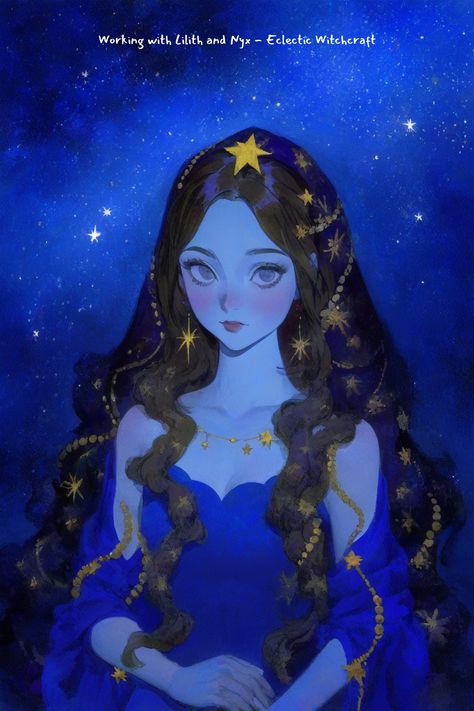 Celestial Digital Art, Goddess Of Life Art, Time Goddess Character Design, Nyx Goddess Outfit, Star Magic Aesthetic, Celestial Art Goddesses, Star Goddess Art, Working With Lilith, God Of Stars