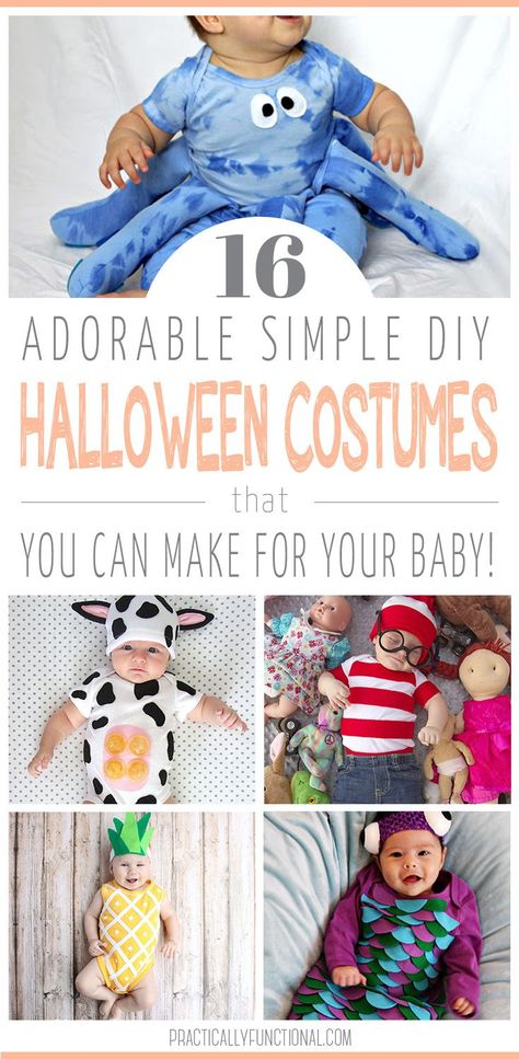 Dress your baby up for Halloween in one of these easy and cute DIY baby Halloween costumes! These easy Halloween costumes are a breeze to make and perfect for your infant or baby! Homemade Baby Costumes, Diy Baby Halloween Costumes, Diy Baby Costumes, Infant Halloween, Old Halloween Costumes, Meme Costume, First Halloween Costumes, Newborn Halloween Costumes