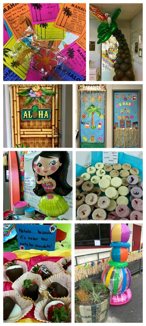 Teacher Appreciation Week Aloha Style - Positively Stacey Teacher Appreciation Week Themes, High Funny, Theme Of The Week, Teacher Appreciation Themes, Teacher Appreciation Doors, Teacher Morale, Pto Ideas, My Favourite Teacher, Appreciation Ideas