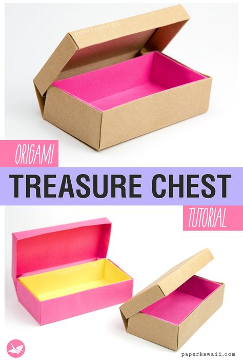 Origami Treasure Chest, How Do You Make A Box Out Of Paper, Origami Box Tutorial With Lid, Paper Box Folding, Fold A Box Out Of Paper, Origami Rectangle Box Tutorial, How To Make A Small Box Out Of Paper, How To Make A Box For Gift, Diy Candy Box Gift