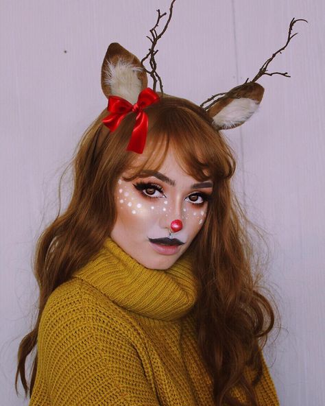 Rudolph Costume, Reindeer Makeup, Best Halloween Makeup, Fantasy Make-up, Halloween Make-up Looks, Midnight Cowboy, Holiday Makeup Looks, Halloween Makeup Ideas, Anime Makeup