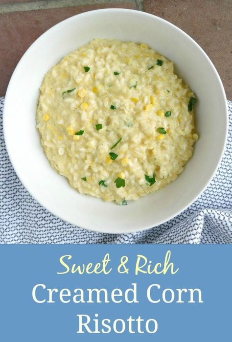 Sweet Corn Risotto Recipe, Crab Risotto, Corn Risotto, Creamy Crab, Creamy Rice, Rice Side Dishes, Creamy Corn, Romantic Meals, Steak And Seafood