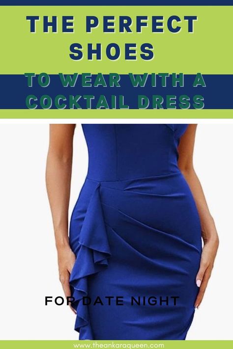 A cropped photo of a young white woman wearing a blue cocktail dress. Shoes To Wear With Cocktail Dresses, Cocktail Dress With Flat Shoes, Eggplant Dress, Royal Blue Cocktail Dress, Dress For Date Night, Cocktail Dress Outfit, Dress With Flats, Trendy Cocktail Dresses, Dress For Date