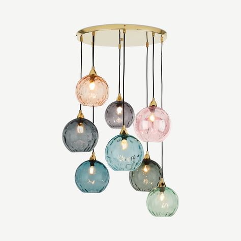 Ilaria Diner Pendant, Blue Multi & Brass | MADE.com Diningroom Ideas, Large Floor Cushions, Designer Ceiling, Cluster Lights, Ceiling Light Design, Pendant Light Design, Deco Luminaire, Large Chandeliers, Chandelier Design