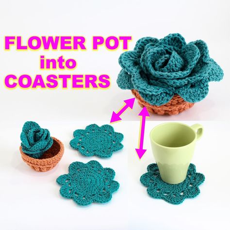 Crochet Flower Pot, Wedding Crochet Patterns, Crochet Succulent, Crochet Coasters Free Pattern, Crochet Flowers Easy, Crocheted Flower, Crochet Coaster Pattern, Cozy Crochet, Crochet Wedding