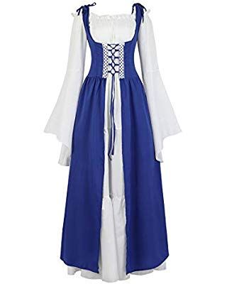 Amazon.com: ROLECOS Womens Royal Vintage Medieval Dresses Lady Satin Gothic Masquerade Dress Purple M: Clothing Medieval Costume Women, Irish Costumes, Gothic Gowns, Wine Red Dress, Ginger Dress, Fair Outfits, Over Dress, Long Blue Dress, Costume Women