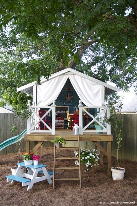 Build Playhouse, Handmade Hideaway, Diy Playhouse Plans, Kids Clubhouse, Playhouse Plans, Tree House Plans, Tree House Diy, Diy Playhouse, Backyard Playhouse