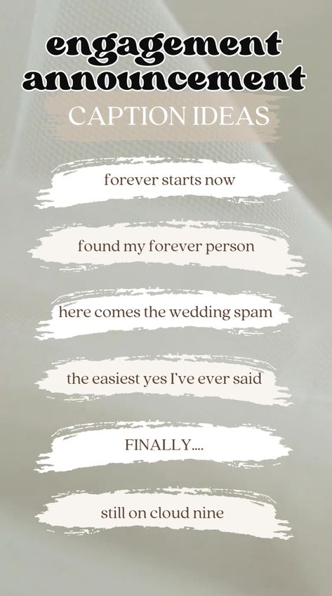 Fun engagement announcement caption ideas Engagement Quotes Announcement, Engagement Announcement Captions, Engagement Annoucement, Cute Engagement Announcements, Creative Engagement Announcement, Engagement Announcement Ideas, Engaged Announcement, Engagement Captions, Party Captions