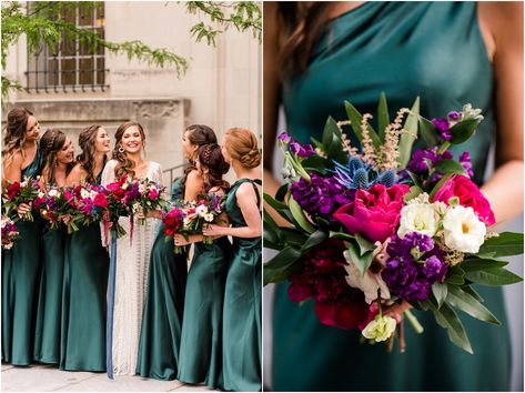 Emerald Wedding Inspiration, Paris Inspired Wedding, Colorful December Wedding, Jewel Tone Wedding Ideas, Summer Bridesmaid Dresses Color Palettes, Jewel Tone Wedding Bridesmaid Dresses, Jewel Tone Wedding Party, Color Combos 2023, Fuchsia Wedding Colors