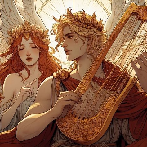 Elektra Greek Mythology, Aphrodite And Hephaestus Art, Artemis And Apollo Art, Apollo Art Greek Mythology, Apollo And Cassandra, Greek Gods Fanart, Greek Anime, Greek Myths Stories, Apollo Fanart