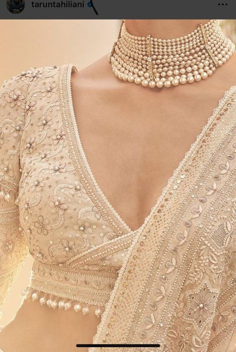 Pearl Blouse Designs, Pearl Embroidery Blouse, White Sari, Saree Jackets, Sari Design, Lehenga Designs Simple, Fashionable Saree Blouse Designs, Blouse Design Images, Fancy Sarees Party Wear