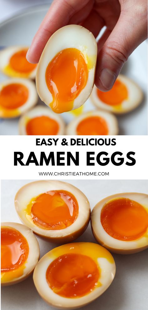 Ramen Eggs (Ajitsuke Tamago). Perfect soft-boiled eggs marinated in a delicious soy marinade made of simple ingredients. So easy to make! Ramen Egg Recipe, Ramen Eggs, Braised Chicken Recipes, Boiled Chicken Recipes, Ramen Egg, Soy Eggs, Easy Ramen, Japanese Egg, How To Make Ramen