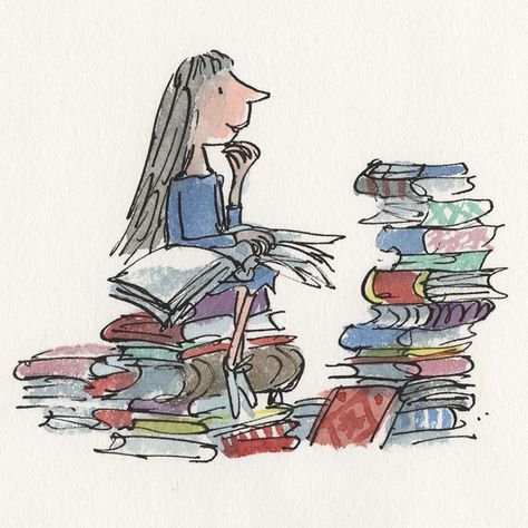 Quentin Blake - Matilda - illustration Matilda Roald Dahl, Quentin Blake, Line Drawings, Programming For Kids, Reading A Book, Roald Dahl, Inspirational Images, Children's Book Illustration, Original Drawing