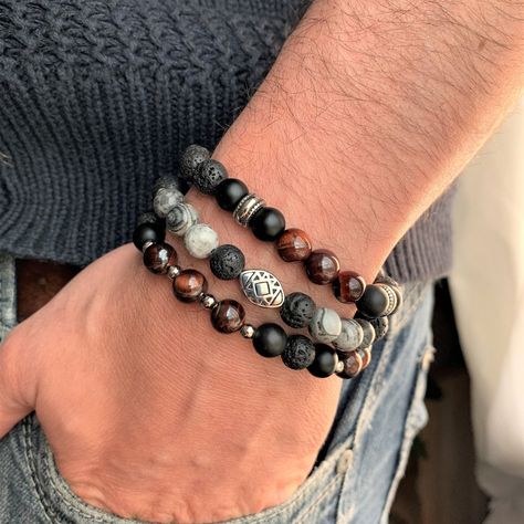 Lava Stone Bracelet Men, Men Stone Bracelet, Stone Properties, Lava Stone Bracelet, Diy For Men, Bracelets Diy, Natural Stone Bracelets, Bracelet Ideas, Mens Beaded Bracelets