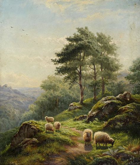 Sheep Paintings, Landscape Art Painting, Classic Paintings, Vintage Landscape, Old Paintings, Aesthetic Painting, Classical Art, Oil Painting Landscape, Fantasy Landscape