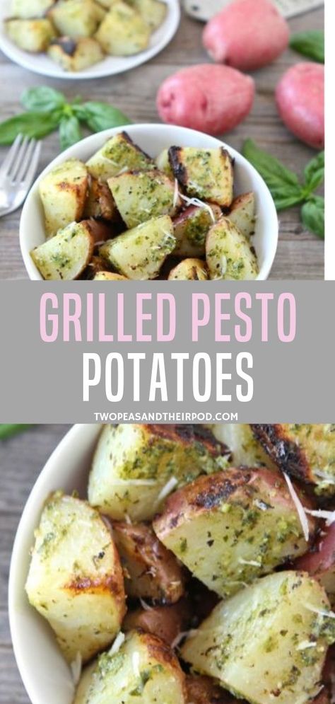 Ready your basil presto leftovers and make some grilling this week! This easy grilled pesto potatoes will be delinquently delicious with your favorite salad and sweet corn. So perfect grilled pesto potatoes for dinner! Pesto And Potatoes, Pesto Uses Easy Recipes, What To Make With Pesto, Pesto Meals, Pesto Recipes Dinner, Recipes With Pesto, Recipe With Pesto, Recipes Using Pesto, Potatoes For Dinner