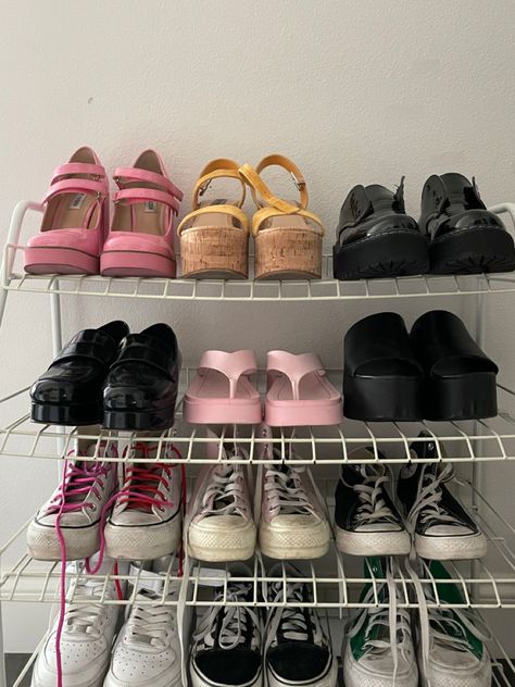 Shoe Rack Aesthetic, Uni House, Shoe Rack Room, Room Organization Bedroom, Uni Room, Tom Riddle, October 21, Girly Shoes, Room Idea