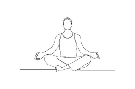 Continuous line drawing of a male doing ... | Premium Vector #Freepik #vector #yoga-man #continuous-line #yoga-silhouette #yoga-poses Meditation Vector, Silhouette Yoga, Yoga Silhouette, Yoga Man, Yoga Drawing, Mens Yoga Clothes, Yoga Poses For Men, Continuous Line Drawing, Continuous Line