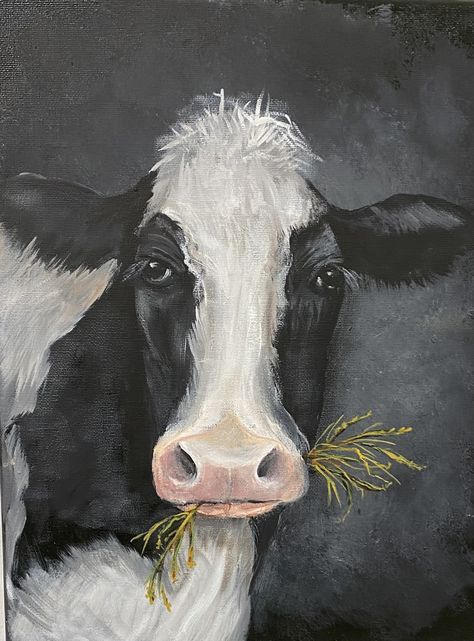 Cow Painting Black And White, Farmhouse Acrylic Painting, Black And White Cow Painting, Cow Paintings On Canvas Acrylics, Cow Painting Acrylic Easy, Easy Cow Painting, Farmyard Nursery, Cow Paintings On Canvas, Cow Paintings