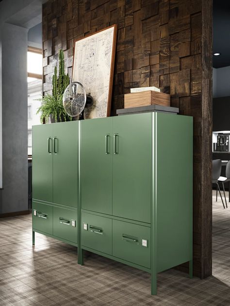 Green Cabinet, Ikea Office, Office Storage Cabinets, Best Ikea, Comfortable Furniture, Metal Cabinet, Office Storage, Cool Lighting, Cabinet Doors