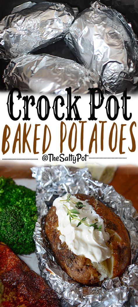 Have you ever made Crock Pot Baked Potatoes before? Let me tell you they are the easiest and most delicious way to get that "baked" potato flavor without ever having to turn on the oven! Baked potatoes in the slow cooker are the easiest side dish ever! Baked Potatoes Slow Cooker, Slow Cooker Baked Potatoes, Potato Crockpot, Potatoes Slow Cooker, Wow Recipes, Crock Pot Baked Potatoes, Slow Cooker Baking, Weight Watcher Desserts, Crock Pot Potatoes