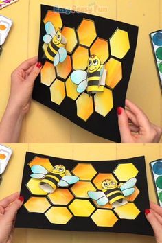 Do you have bees on your mind? If so, this Honeycomb and Bees Craft is going to make your day. Honeycomb Coloring Page, Bees Craft, Bee Crafts For Kids, Bee Activities, Insect Crafts, Craft Easy, Hand Crafts For Kids, Animal Crafts For Kids, Elementary Art Projects