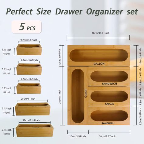 Ziplock Bag Storage Organizer for Kitchen, 5 in 1 bamboo Bag Storage Organizer Drawer–Food Storage Bag Holders : Amazon.ca: Home Ziplock Bag Organizer, Ziplock Bag Storage, Organizer For Kitchen, Bag Holders, Bamboo Box, Kitchen Drawer Organization, Storage Bags Organization, Bamboo Bag, Ziplock Bag