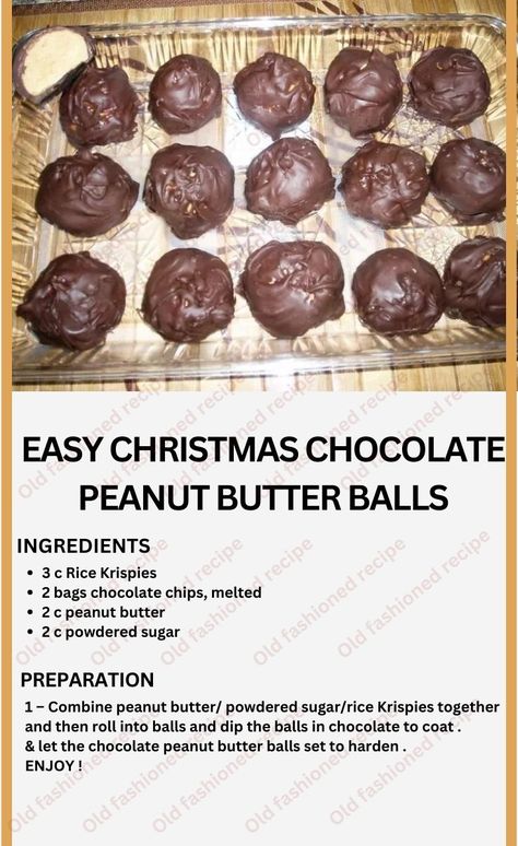 Easy Christmas Chocolate Peanut... - Grandma's Tasty Recipes Peanut Butter Balls Easy, Chocolate Peanut Butter Balls, Peanut Butter Balls Recipe, Postre Keto, Chocolate Roll, Butter Balls, Candy Recipes Homemade, Christmas Candy Recipes, Chocolate Butter