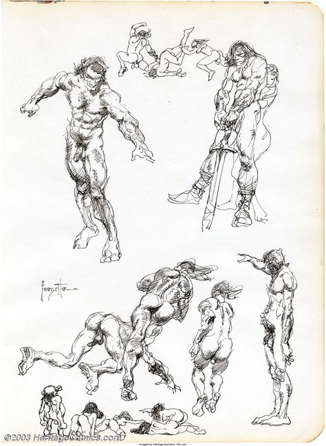 Frank Frazetta Sketch, Frazetta Sketch, Frank Frazetta, Figure Sketching, Gesture Drawing, Sketch Inspiration, Art Style Inspiration, Art Masters, Fantastic Art