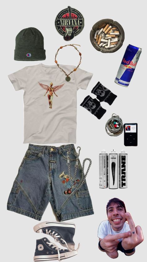 90s Aesthetic Men Outfit, Skater Outfits Men, Outfits 90s Style, Nirvana Fashion, Summer Grunge Outfits, Grunge Outfits Men, Grunge Summer Outfits, Y2k Outfits Men, Skater Outfit