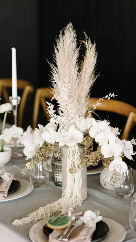 Pampas Centre Piece, White Vase Centerpiece, Tree Centrepiece Wedding, Tree Branch Centerpieces, Branch Centerpieces Wedding, Tall White Vase, Eucalyptus Centerpiece, Branch Centerpieces, Gorgeous Bridesmaid Dresses