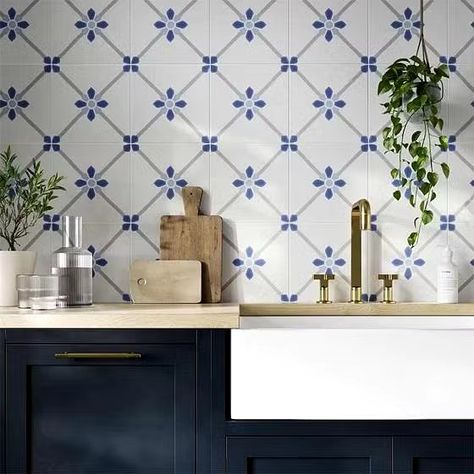 Blue Floor Tile, Matt Tiles, Blue Kitchen Tiles, Large Floor Tiles, Blue Kitchen Walls, Patterned Kitchen Tiles, Kitchen Splashback Tiles, Patterned Wall Tiles, Mosaic Tile Kitchen