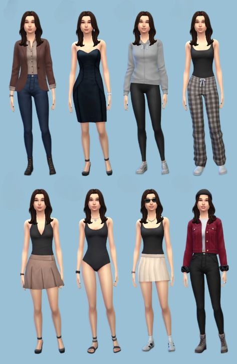 Sims 4 base game outfits, without cc. My ID is Yuna_licht. #ts4 #sims4 #thesims4 #sims4outfits #ts4outfits Sims Ideas People No Cc, Sims Ideas People, Sims 4 Ideas People, Sims 4 Base Game Outfits Ideas, Outfit Ideas Goth, Sims 4 Base Game, Sims Outfits, Sims 4 Cheats, Sims 4 Family