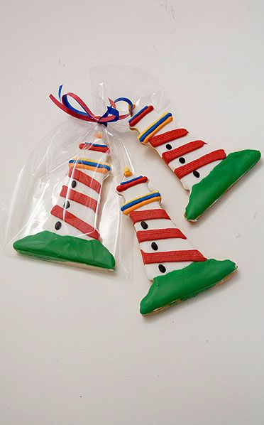 Lighthouse cookies Lighthouse Cookies Decorated, Lighthouse Cookies, Lobster Cookies, Marine Cookies, Nautical Cookies, Sailboat Birthday, Draw Food, Cookie Sets, Beach Cookies