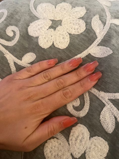 Translucent Jelly Nails, Long Jelly Nails, Pink And Clear Nails, Natural Jelly Nails, Red Jelly Nails Acrylic, Pink Jelly Nails Acrylic, Nude Jelly Nails, Jelly Red Nails, Light Red Nails