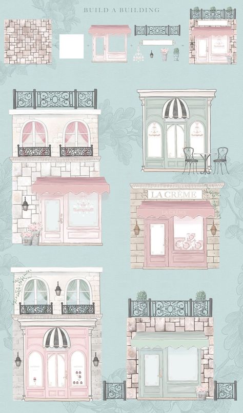 Cupcake Shop Interior Design, Bloxburg Jewelry Store, Coquette Cafe Exterior, French Boutique Exterior, Patisserie Exterior, Cute Shop Exterior, Cute Restaurant Exterior, Cute Pink Bakery, Pink Cafe Exterior