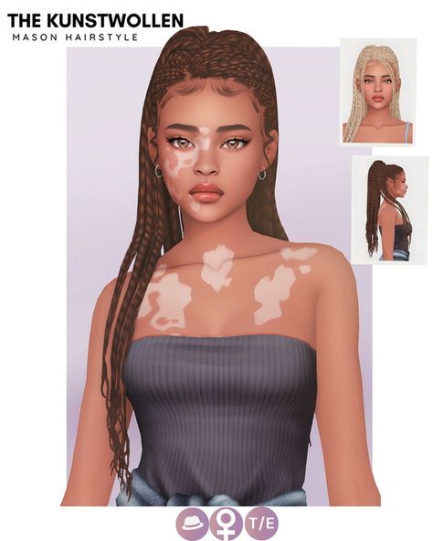 Mason hairstlye | Patreon The Kunstwollen Sims 4, Sims 4 Hair Braids Cc, Sims 4 Braided Hair, Sims 4 Cc Mm Hair, Sims 4 Ponytail Cc, Sims 4 Mm Hair, Sims 4 Ponytail, Sims 4 Braids, The Kunstwollen